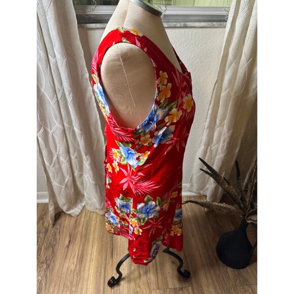 VTG Tiki Palm Hawaiian-Style Floral Rayon Button-Down adjustable Sundress XL - Picture 10 of 13